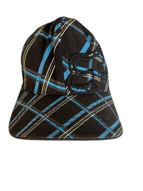 Fox Racing Flexfit Hat Black Blue Plaid Fitted Cap Adult Size L XL
